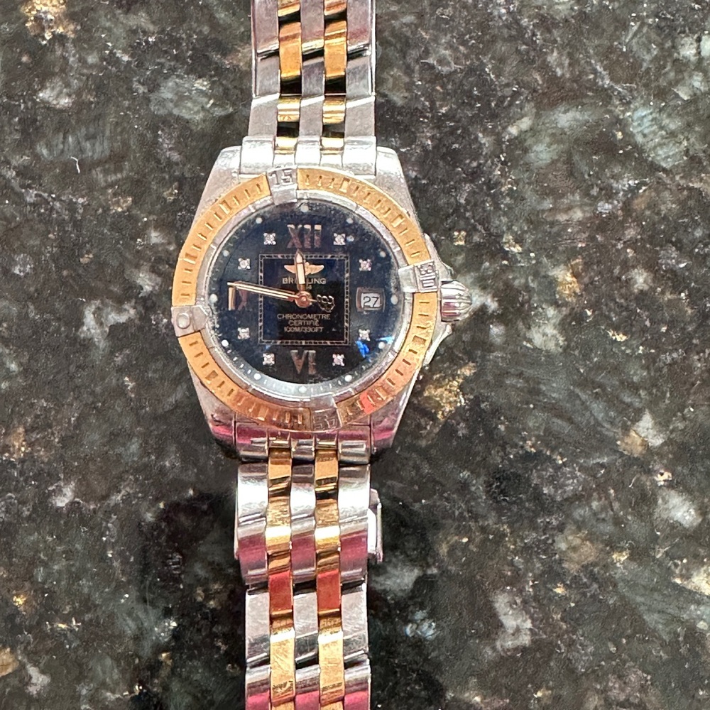 Breitling Women's Watch with Black Dial and Two-Tone Bracelet